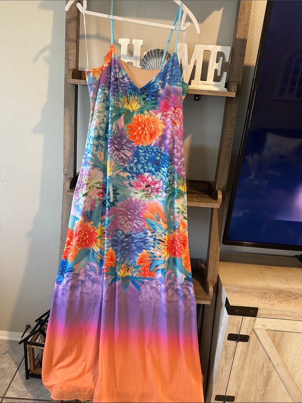 Vibrant Floral Ombre Maxi Slip Dress